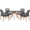 Outdoor Garden Dining Set Fibre Concrete Square Dining Table 4 Black Chairs Olbia