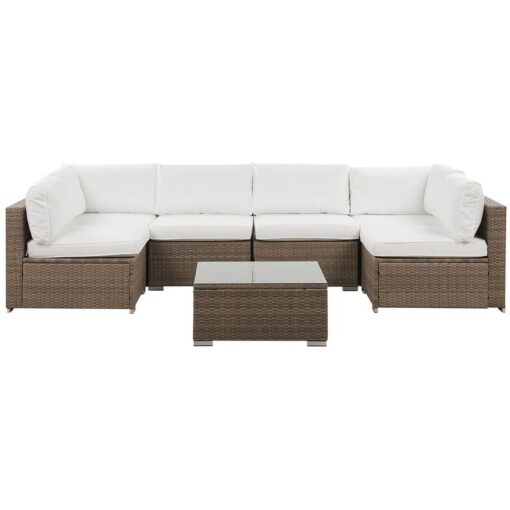 Outdoor Lounge Set Sofa Cushions Coffee Table Faux Rattan White Belvedere