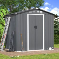 Outdoor Metal Storage Shed, Metal Shed Kit With Double Doorknobs And Air Vents Waterproof Sheds Cabinet For Patio And Outside Storage