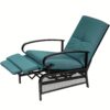 Outdoor Recliner Adjustable Backrest Lounge Chair With Black Metal Frame & Removable Cushions For Porch, Backyard, Pool Or Garden, Blue