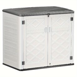 Outdoor Resin Storage Shed, 49.7 Cu.ft Horizontal Outdoor Storage Cabinet, Reinforced Floor Double Lockable Doors, All Weather Resistant, , Ideal For