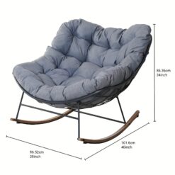 Outdoor Rocking Chair E-coated Papasan Rocking Chair With Cushion Outdoor Rocker Recliner Chair For Patio Porch Garden Backyard Grey