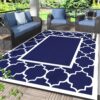 Outdoor Rug For Patio Clearance, Waterproof Large Mat, Reversible Plastic Camping Rugs, Porch, Deck, Camper, Balcony, Backyard, Black & White