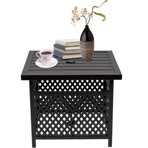 Outdoor Side Table Patio Metal Bistro Square Table With 1.57" Umbrella Hole, Black