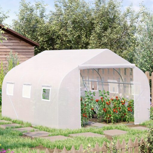 Outsunny 11.5' X 10' X 6.5' Outdoor Walk-in Greenhouse, Tunnel Green House With Roll-up Windows, Zippered Door, Pe Cover, Heavy Duty Steel Frame,