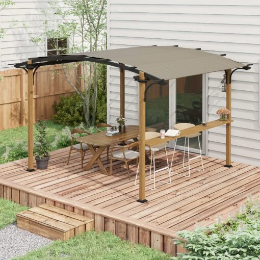 Outsunny 12' X 10' Outdoor Pergola, Pergola Canopy With Bar Counter, Uv-resistant Arched Top, Aluminum And Steel Frame, For Garden, Lawn, Backyard,