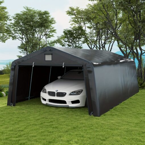 Outsunny 12' X 20' Heavy Duty Carport, Portable Garage Canopy Tent With 2 Ventilation Windows And Large Door, For Car, Truck, Boat, Motorcycle, Bike,