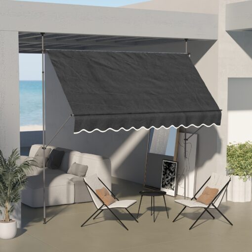 Outsunny Manual Retractable Awning, 118" Non-screw Freestanding Patio Sun Shade Shelter With Support Pole Stand And Uv Resistant Fabric, For Window,