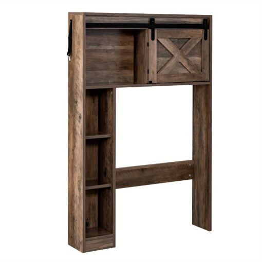 Over The Toilet Bathroom Storage Cabinet W/ Sliding Barn Door & Shelves Rustic