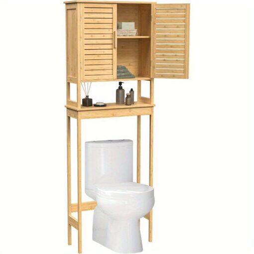 Over The Toilet Storage Cabinet, Bathroom Cabinet With Adjustable Inside Shelf And Bottom Bar, Space-saving Toilet Rack