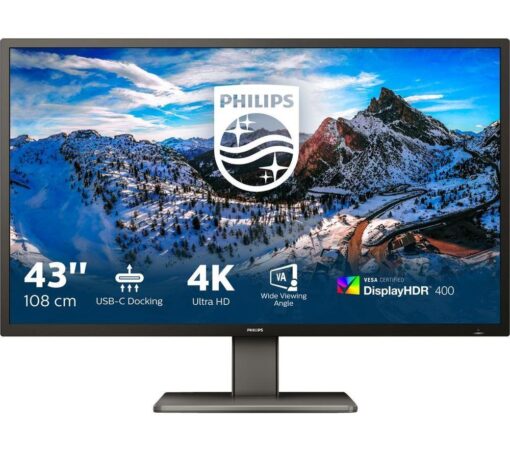 PHILIPS P-line 439P1 4K Ultra HD 43" VA WLED Monitor - Black, Black