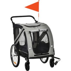 PawHut Dog Bike Trailer 2-in-1 Pet Stroller Cart Bicycle Carrier for Travel Grey