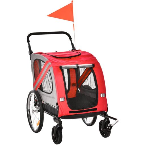 Pawhut - Dog Bike Trailer 2-in-1 Pet Stroller Cart Bicycle Carrier for Travel Red