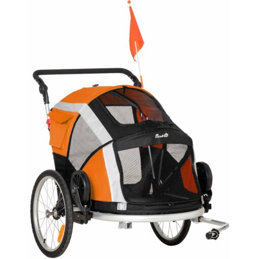 Pawhut - Dog Bike Trailer 2-in-1 Pet Stroller for Large Dogs Foldable Bicycle Carrier Orange