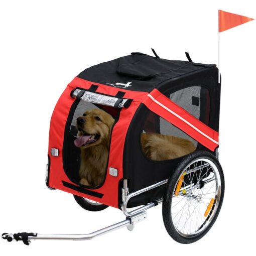 Pawhut - Dog Bike Trailer Pet Cart Carrier for Bicycle Travel Steel Frame Red