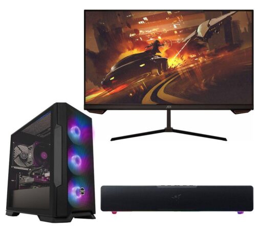 Pcspecialist Icon 211 Gaming PC, A25H2G25 Full HD 25" IPS Gaming Monitor & Leviathan V2 X 2.0 PC Soundbar (Black) Bundle - AMD Ryzen™ 5, RTX 3050, 1 TB SSD, Black