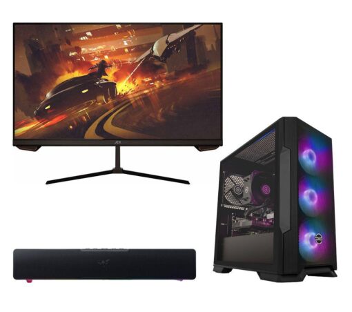 Pcspecialist Icon 211 Gaming PC (AMD Ryzen™ 5, RTX 3050, 1 TB SSD), A25H2G25 Full HD 25" IPS Gaming Monitor & Leviathan V2 X 2.0 PC Soundbar (Black) Bundle, Black