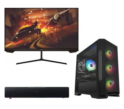 Pcspecialist Icon 240 Gaming PC (AMD Ryzen™ 5, RTX 4060, 1 TB SSD), A25H2G25 Full HD 25" IPS Gaming Monitor & Leviathan V2 X 2.0 PC Soundbar (Black) Bundle, Black