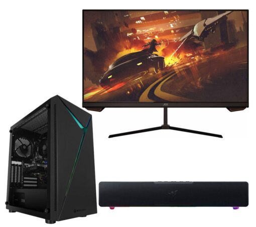 Pcspecialist Icon 50 Gaming PC, A25H2G25 Full HD 25" IPS Gaming Monitor & Leviathan V2 X 2.0 PC Soundbar (Black) Bundle - AMD Ryzen™ 3, GTX 1650, 512 GB SSD, Black