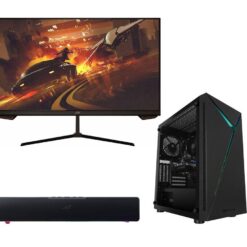 Pcspecialist Icon 50 Gaming PC (AMD Ryzen™ 3, GTX 1650, 512 GB SSD), Leviathan V2 X 2.0 PC Soundbar (Black) & A25H2G25 Full HD 25" IPS Gaming Monitor Bundle, Black