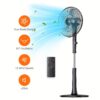 Pedestal Fan, 16" Adjustable Oscillating With Remote, 12-speed, 3 Modes, Less Noise Cooling Fan, Black