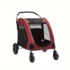 Pet Trolley Color: Red Size: 98*82*110 Material: 300d Matte Oxford Cloth + Polyester Mesh +pu Filled Rubber Wheel * Handle Adjustable Height; Large