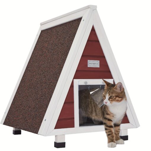 Petsfit Cat House Outdoor, Solid Wood Cat House With Feet, Moisture-proof Design