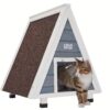 Petsfit Triangle Cat House For Outdoor Indoor Cats, Outside Feral Cat House With Escape Door, Small Rabbit Hutch