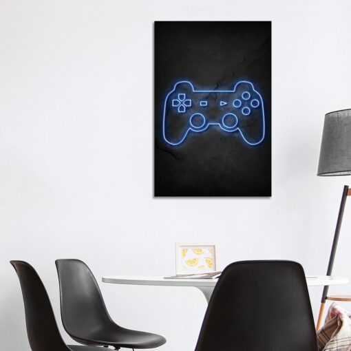 Playstation Controller Neon - Graphic Art Print on Canvas