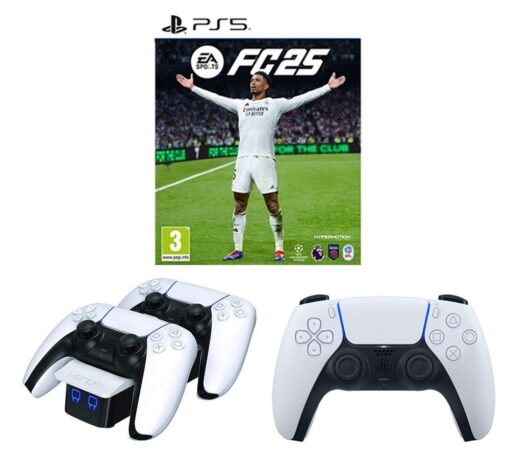 Playstation EA Sports FC 25, PS5 DualSense Wireless Controller & Twin Docking Station Bundle - White