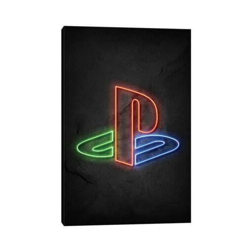 Playstation Logo Neon - Graphic Art Print on Canvas