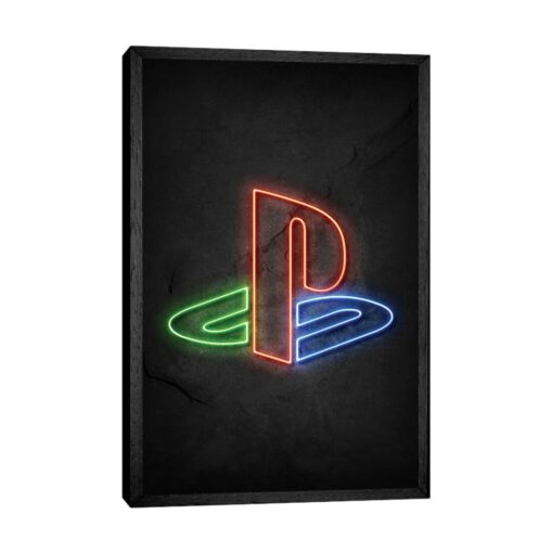 Playstation Logo Neon - Graphic Art Print on Canvas