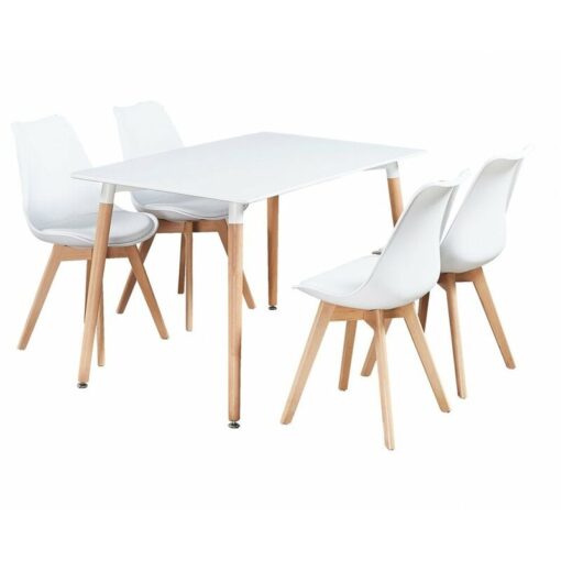 Pn Home - 5 Pieces Retro and Modern Scandinavian Dining Set - a Halo White Dining Table & White Dining Chairs Set of 4 - White