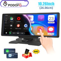 Podofo 10.26 Inch Portable Car Stereo Wireless Carplayer For Android Auto Wireless Car Play Screen With Fm Voice Control Voice Assistant 64g Tf Card