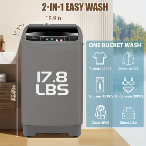 Portable Washing Machine 17.8lbs Large Capacity, Full Automatic Washing Machine With 10 Programs And 8 Water Levels , Led Display, , Small Washing