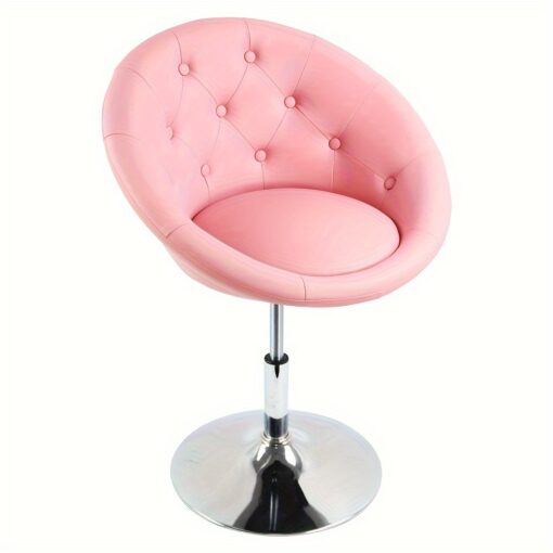 Pu Leather Vanity Chair Stool For Makeup Room Round Back Beauty Make Up Chiar Adjustable Swivel Salon Spa Stool Modern Circle Lounge Chair Pink