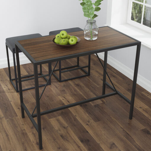 Pub Dining Table Wood Rectangular Top And Metal Frame, Bar Table & Table & Dining Table, 41" X 22" X 34"h