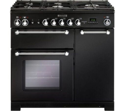 RANGEMASTER Kitchener KCH90DFFBL/C Dual Fuel Range Cooker - Black & Chrome, Black