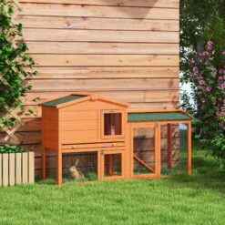 Rabbit Hutch Outdoor, Two-tier Wooden Rabbit Hutch With Run, Ramp, Slide-out Tray, For Garden, 150 X 45 X 85cm - Orange