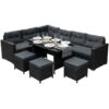 Rattan Corner Dining Set Outdoor Garden Furniture Black 9-Seater