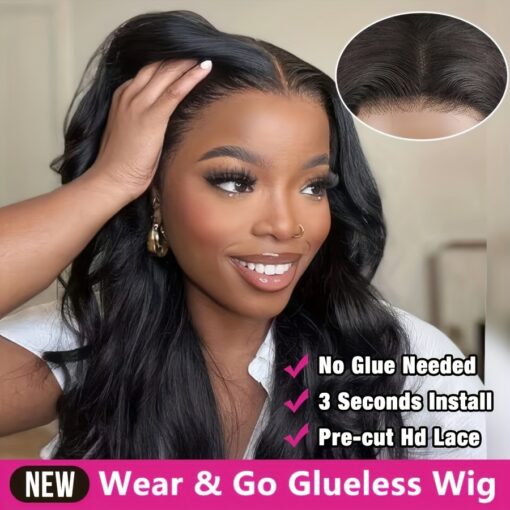 Ready To Wear And Go Glueless Wig 6x4 Hd Lace Closure Wigs Human Hair Pre Plucked Pre Cut Lace No Glue Body Wave Wig 180%