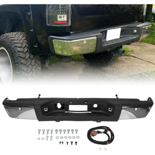 Rear Step Bumper Assembly Compatible With 2007-2013 S Series & Sierra 1500 W/ros Holes Replacement For 20899360 Gm1103148 Repc823703 Steel Chrome