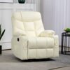 Recliner Armchair, Swivel Pu Leather Manual Reclining Chair With Adjustable Leg Rest, Drink Holders, , For Room, Cream White