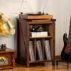 Record Player Stand With Vinyl Record Storage, Rustic Brown Record Player Table Holds Up To 160 Albums, Large Wood Turntable Stand Cabinet Dispaly