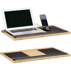 Relaxdays - 2x Laptop Tray, Lapdesk with 2 Mouse Pads, Smartphone Holder, WxD: 60 x 40 cm, Bamboo, Natural