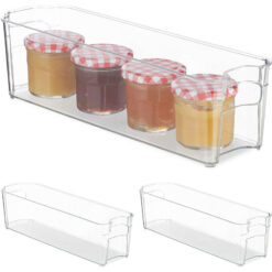 Relaxdays 3x Fridge Organisers, Narrow Kitchen Storage with Handles, for Bathroom, HWD: 10 x 11 x 37.5 cm, Transparent