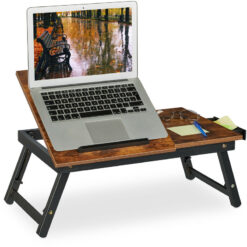 Relaxdays - Laptop Stand, for Bed & Couch, Foldable Bed Table, Laptop Riser, Height-adjustable, Bamboo, Dark Brown/Black