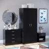 Riano 3 Piece Bedroom Furniture Set Bedside Table, Chest of Drawers & Wardrobe, Black