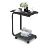 Rolling C-shaped Laptop Side Table Bedside Table Sofa Couch Table w/ 4 Wheels