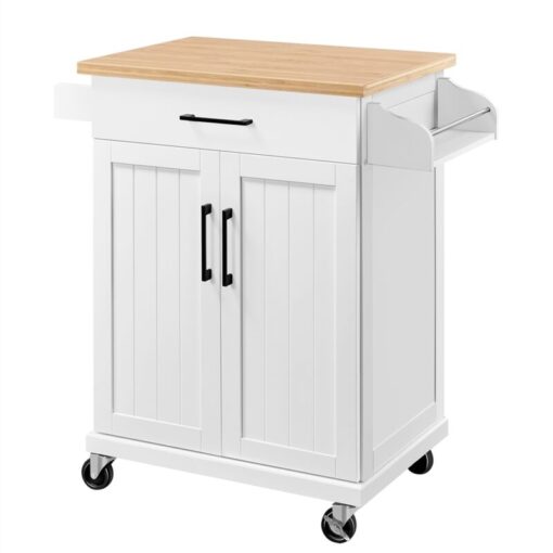 Rolling Kitchen Island Cart with Spice Rack Storage, White - Yaheetech